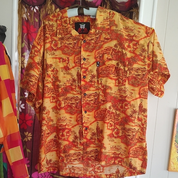 BOXER BOXER Hawaiian Shirt in Vibrant Orange Tropical Print. 3XL - Picture 3 of 12